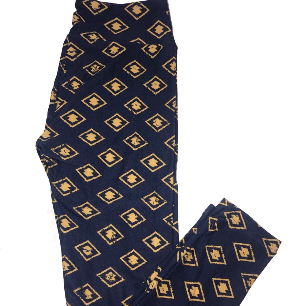 LuLaRoe Women's Leggings Blue Yellow Diamond Print